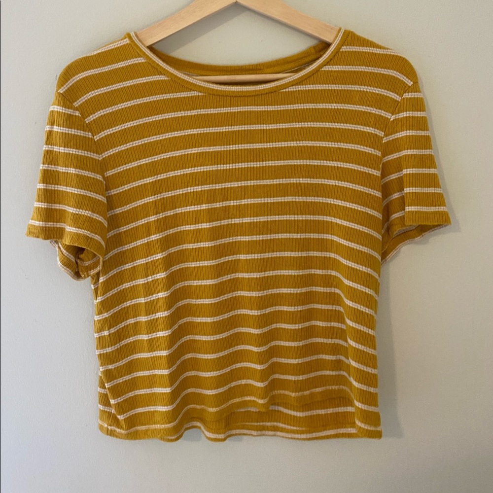 mustard yellow and white striped top
